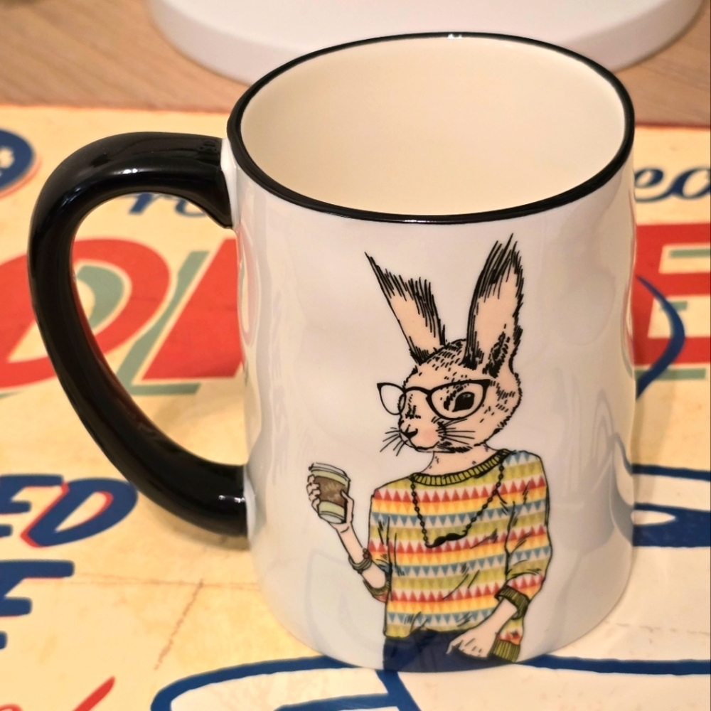 signature large cup mug 17.5 oz hipster hare rabbit new - Picture 2 of 4
